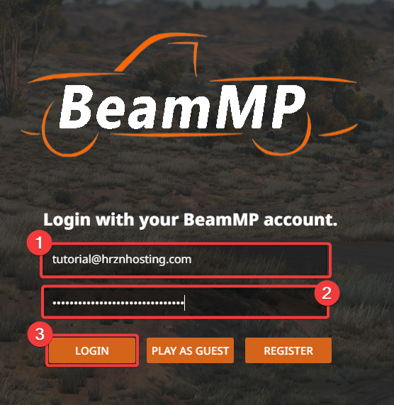 In game BeamMP Login Window with steps